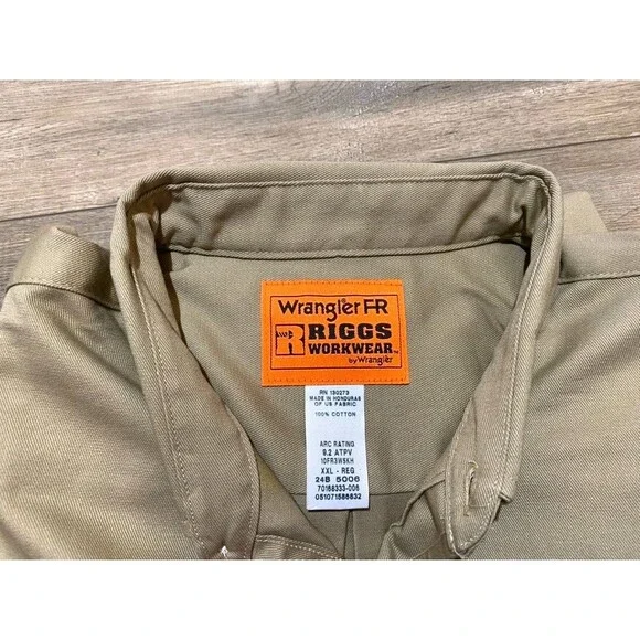 Wrangler FR Flame Resistant Mens XXL Long Sleeve Western Canvas Tan Work Shirt